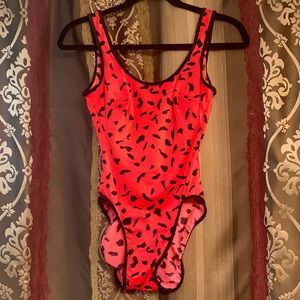 Bathing Suit - Size 8 Red/Black Animal Print-  Looks Sharp